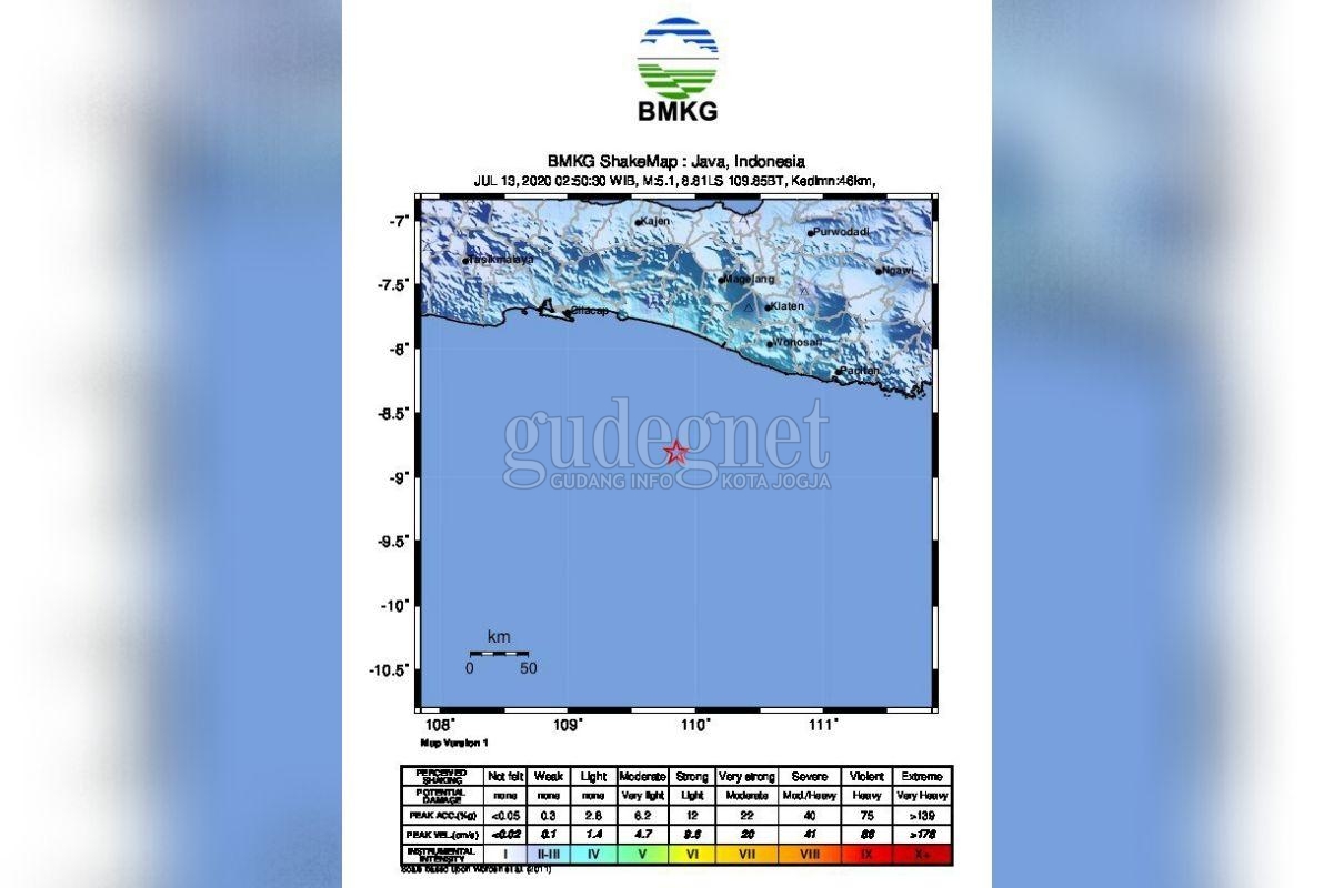 Gempa Bumi Tektonik M 5,2 Berpusat di Selatan Kulonprogo Gempa Bumi Tektonik M 5,2 Berpusat di Selatan Kulonprogo