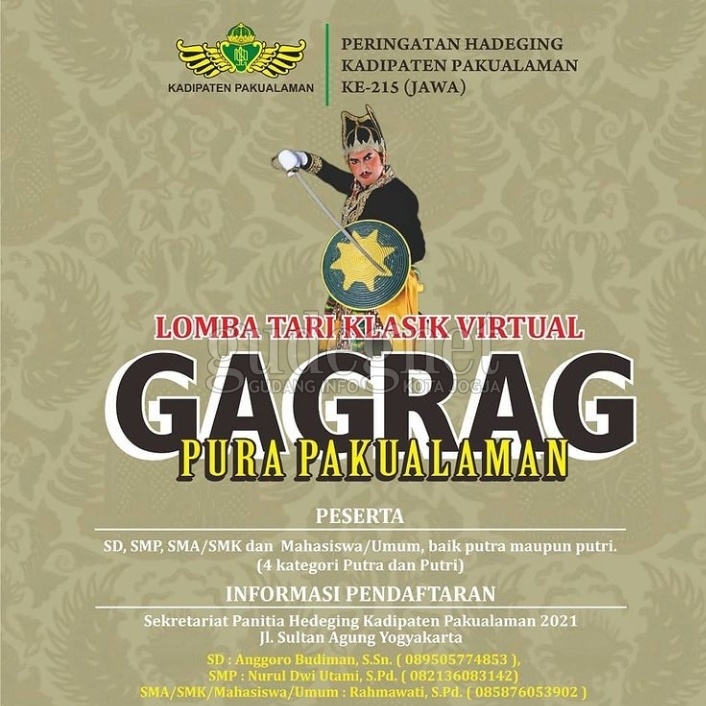 Peringati Hadeging Ke-215, Pakualaman Gelar Lomba Tari Klasik Virtual, Ini Persyaratannya Peringati Hadeging Ke-215, Pakualaman Gelar Lomba Tari Klasik Virtual, Ini Persyaratannya