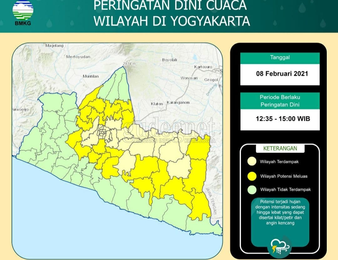 Peringatan Dini Cuaca Buruk DIY, Senin 8 Februari 2021 Peringatan Dini Cuaca Buruk DIY, Senin 8 Februari 2021