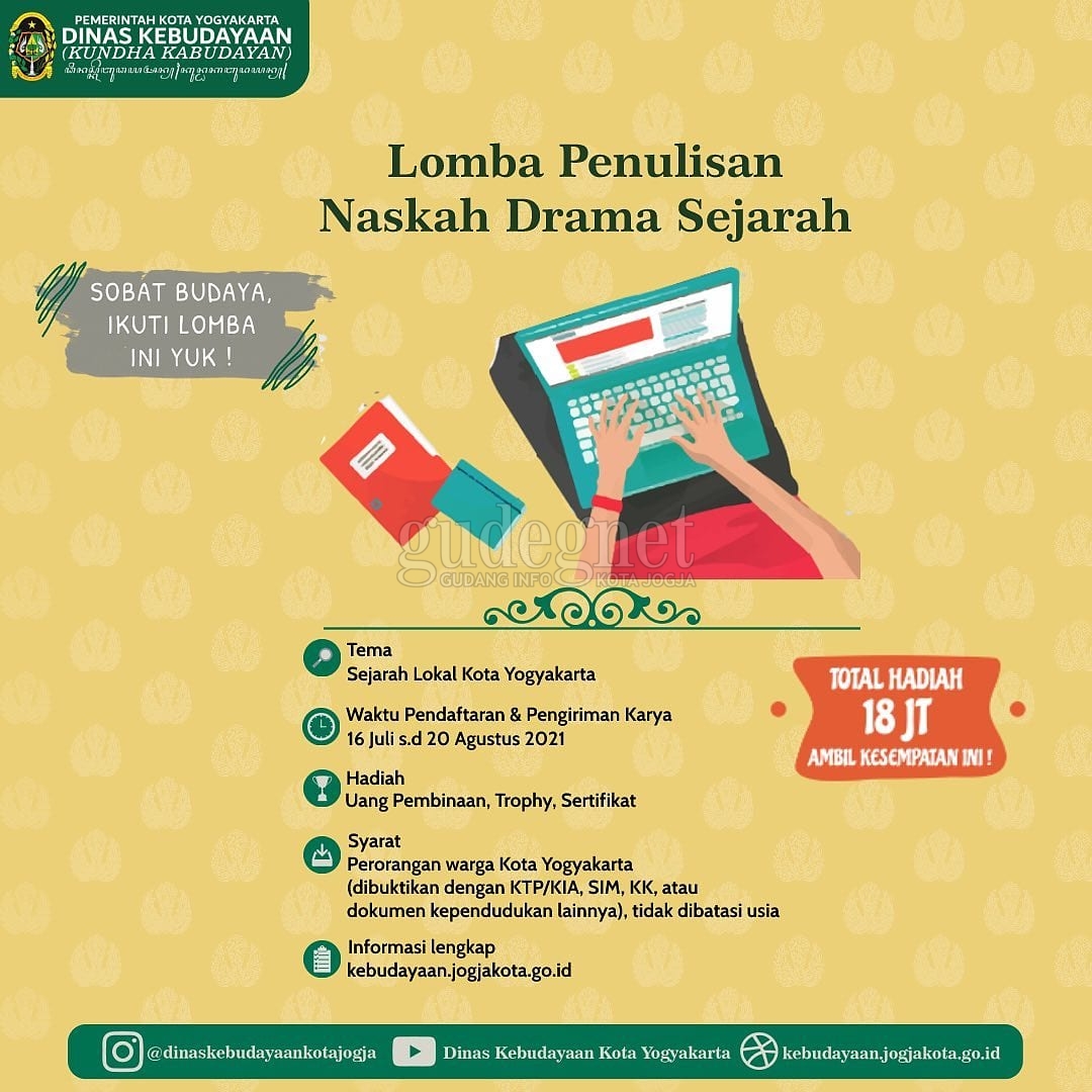 Disbud Yogyakarta Gelar Lomba Penulisan Naskah Drama Sejarah, Ini Syaratnya Disbud Yogyakarta Gelar Lomba Penulisan Naskah Drama Sejarah, Ini Syaratnya
