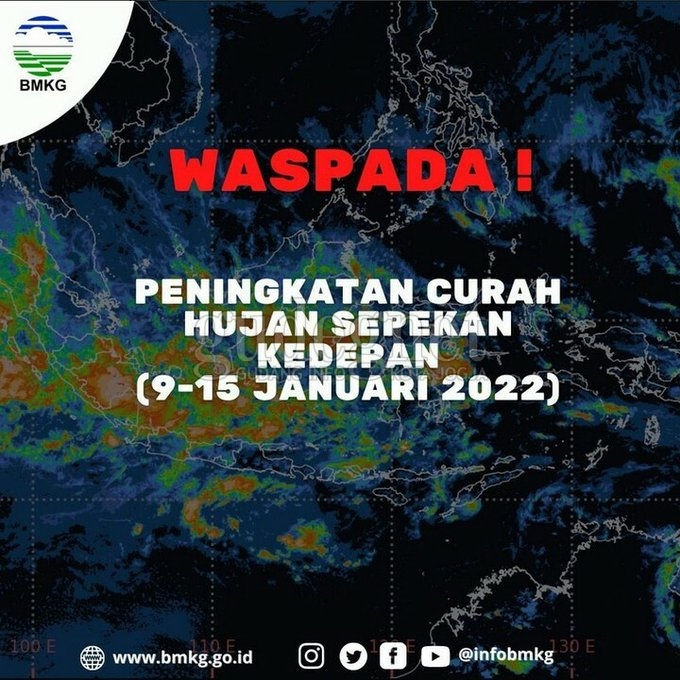 BMKG Peringatkan Adanya Peningkatan Curah Hujan Hingga 15 Januari 2022 BMKG Peringatkan Adanya Peningkatan Curah Hujan Hingga 15 Januari 2022